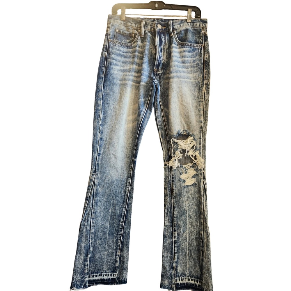 mnml B221 Flare Jeans Mens 28 Blue Good Acid Wash Distressed Streetwear Denim